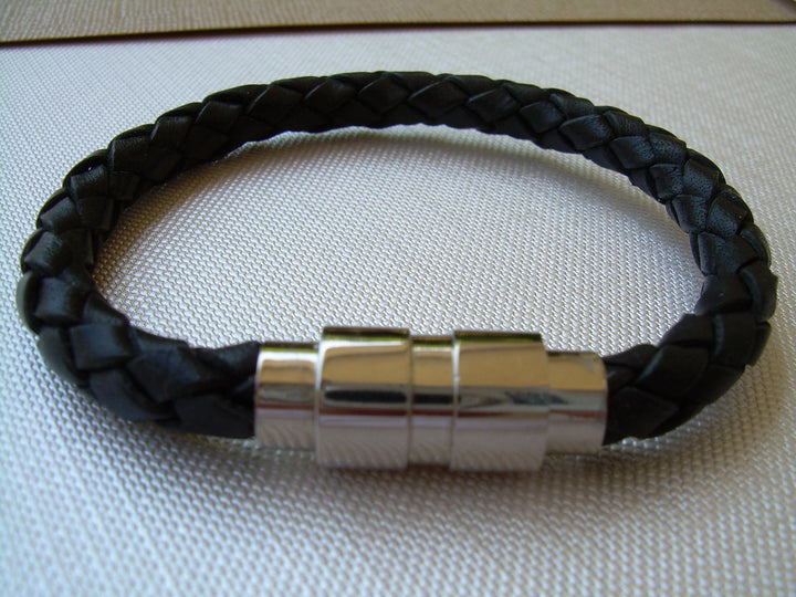 Braided Mens Leather Bracelet, Stainless Steel Magnetic Clasp, Mens Bracelet, Mens Jewelry, Leather Bracelet, Fathers Day, Groomsmen, Groom - Urban Survival Gear USA