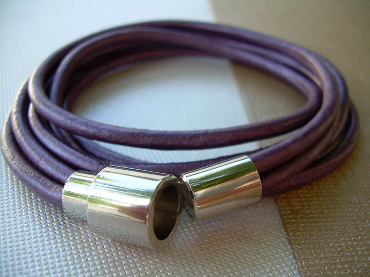 Leather Bracelet, Purple Leather Wrap Bracelet, Magnetic Clasp Bracelet, Womens Bracelet, Womens Jewelry, Womens Gift, Womens, For Her - Urban Survival Gear USA