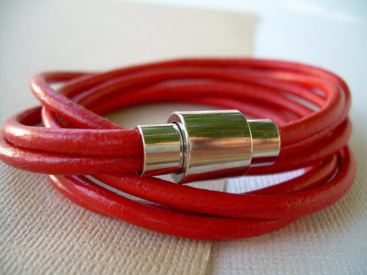 Red Bracelet, Triple Wrap Leather Bracelet with Stainless Steel Magnetic Clasp, Womens Bracelet, Red, Womens Jewelry,  Womens Bracelet - Urban Survival Gear USA