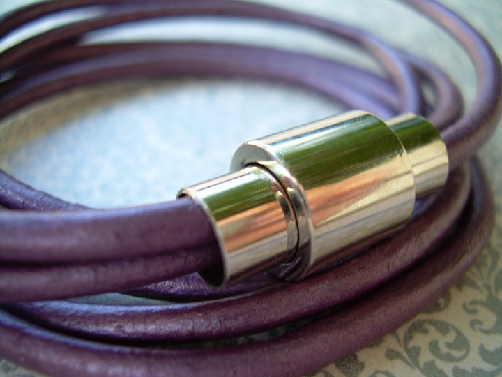 Leather Bracelet, Purple Leather Wrap Bracelet, Magnetic Clasp Bracelet, Womens Bracelet, Womens Jewelry, Womens Gift, Womens, For Her - Urban Survival Gear USA