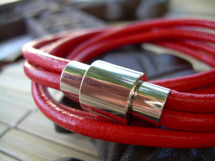 Red Bracelet, Triple Wrap Leather Bracelet with Stainless Steel Magnetic Clasp, Womens Bracelet, Red, Womens Jewelry,  Womens Bracelet - Urban Survival Gear USA