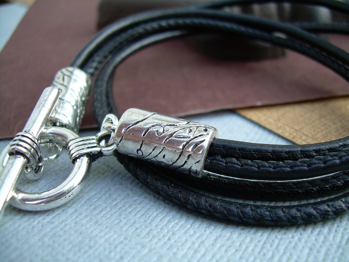 Black Leather Bracelet, Mens Double Wrap Leather Bracelet, Leather Bracelet, Mens Bracelet, Nappa Leather Bracelet, Mens Jewelry, Mens Gift - Urban Survival Gear USA