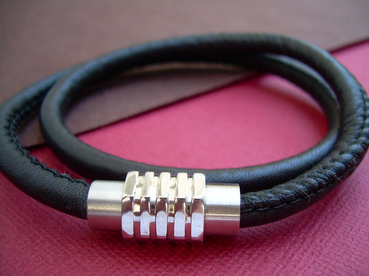 Leather Bracelet with Stainless Steel Magnetic Clasp, Stitched Nappa Leather, Mens Leather Bracelet, Mens Bracelet, Mens Jewelry, Mens Gift - Urban Survival Gear USA