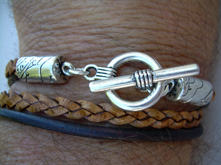 Natural Brown Leather Bracelet, Double Strand, Double Wrap, Mens Jewelry, Womens Bracelet, Womens Jewelry, Mens Bracelet - Urban Survival Gear USA