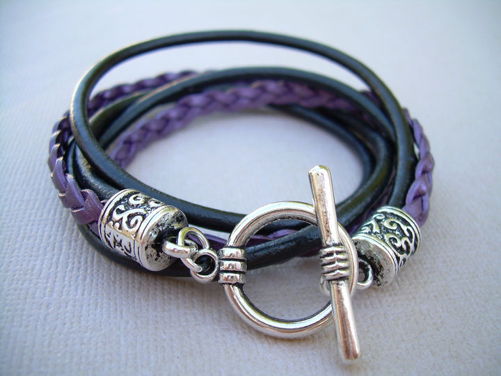 Leather Wrap Bracelet, Womens Bracelet, Double Wrap Bracelet, Womens Jewelry, Leather Bracelet, Purple, Womens Gift - Urban Survival Gear USA