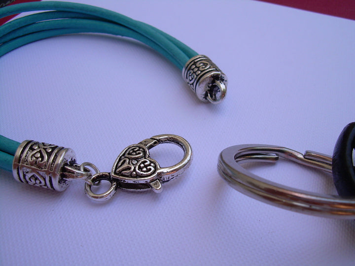 Turquoise Keychain, Womens Bracelet, Turquoise Bracelet, Leather Bracelet, Valet Keychain,  Womens Jewelry, Womens Gift, Teacher Gift, Keys - Urban Survival Gear USA