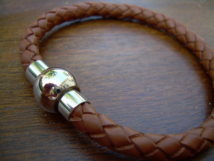 Braided Saddle Leather Bracelet with Stainless Steel Magnetic Ball Clasp - Urban Survival Gear USA