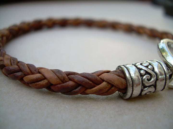 Mens Bracelet, Leather Bracelet, Natural Light Brown Braided, Toggle Clasp,  Mens Jewelry, Womens Bracelet, Womens Jewelry - Urban Survival Gear USA