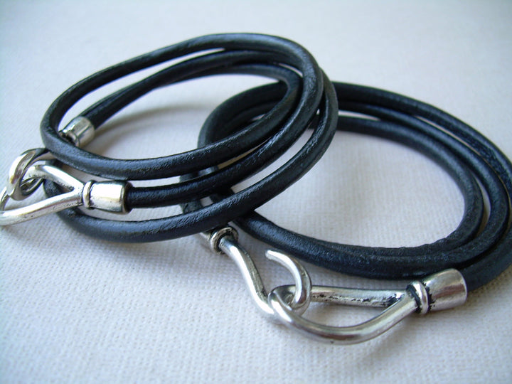 His and Her Triple Wrap Black Leather Bracelets Set of Two -  SHIPPING NO CHARGE - Urban Survival Gear USA