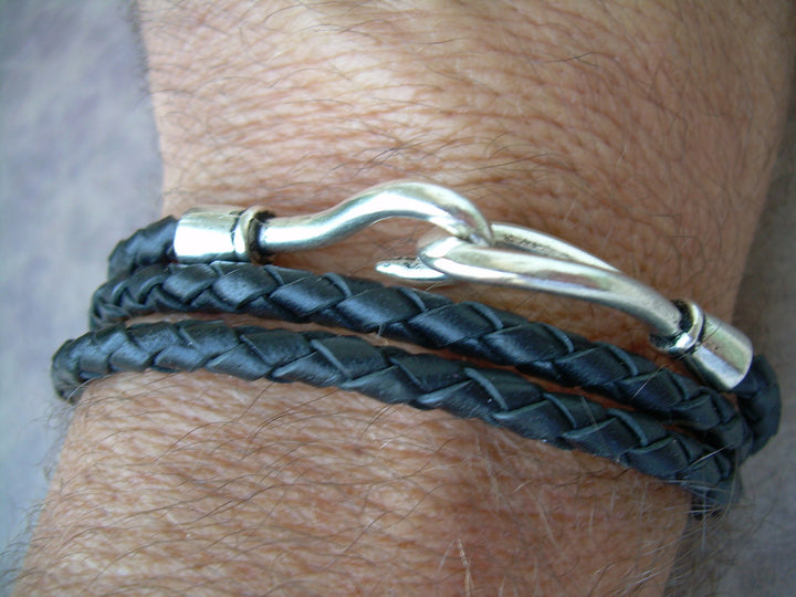 His and Her Black Braided Leather Bracelets Set of Two - Urban Survival Gear USA