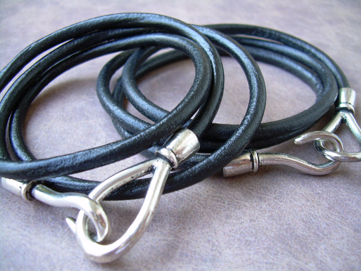 His and Her Triple Wrap Black Leather Bracelets Set of Two -  SHIPPING NO CHARGE - Urban Survival Gear USA
