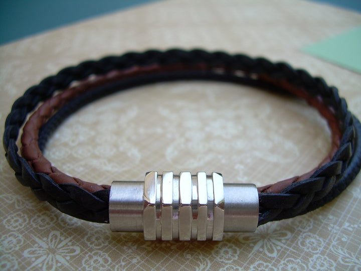 Mens Bracelets Leather, Triple Strand,  Stainless Steel Magnetic Clasp, Leather Bracelet, Mens Bracelet, Mens Jewelry - Urban Survival Gear USA