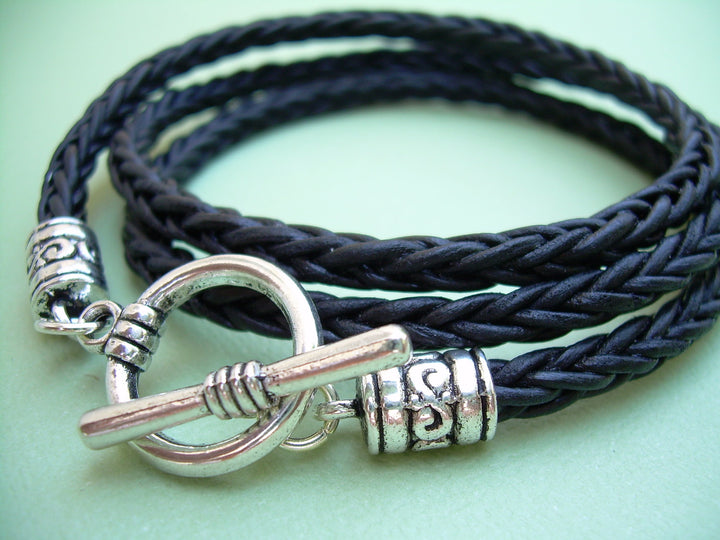 Black Leather Wrap Bracelet, Bracelet, Black Bracelet, Triple Wrap, Braided, Mens Bracelet, Womens Bracelet,  Mens Jewelry, Womens Jewelry, - Urban Survival Gear USA