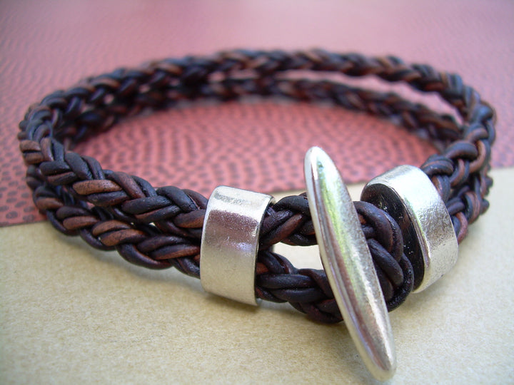 Leather Bracelet with Toggle Clasp, Natural Antique Brown Braided, Leather Bracelet, Mens Bracelet, Mens Jewelry - Urban Survival Gear USA