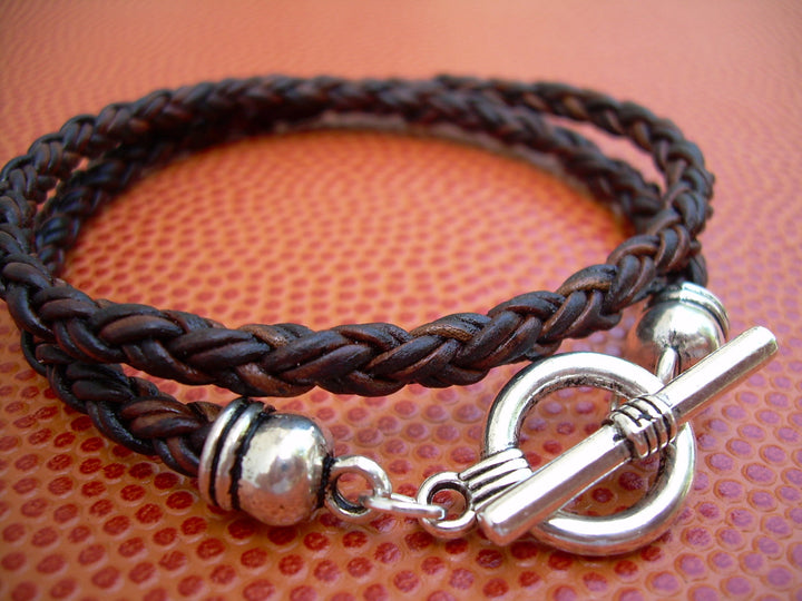Double Wrap Braided Leather Bracelet with Toggle Clasp - Urban Survival Gear USA