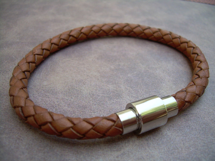 Mens braided Saddle Leather Bracelet with Stainless Steel Magnetic Clasp, Fathers Day, Mens Jewelry, Mens Bracelet, Leather Bracelet, Groom - Urban Survival Gear USA