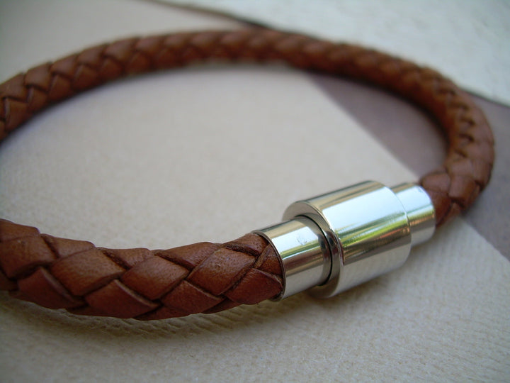 Mens braided Saddle Leather Bracelet with Stainless Steel Magnetic Clasp, Fathers Day, Mens Jewelry, Mens Bracelet, Leather Bracelet, Groom - Urban Survival Gear USA