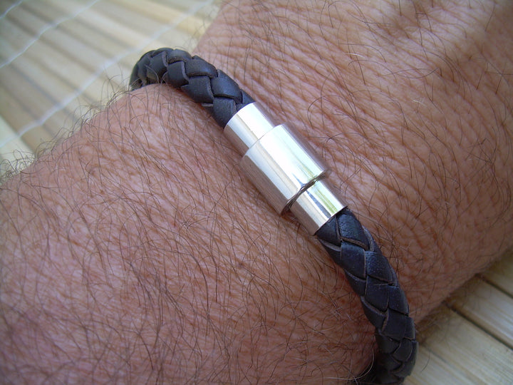 Mens Brown Braided Leather Bracelet with Stainless Steel Magnetic Clasp, Mens Jewelry, Mens Bracelet, Leather Bracelet, Fathers Day - Urban Survival Gear USA