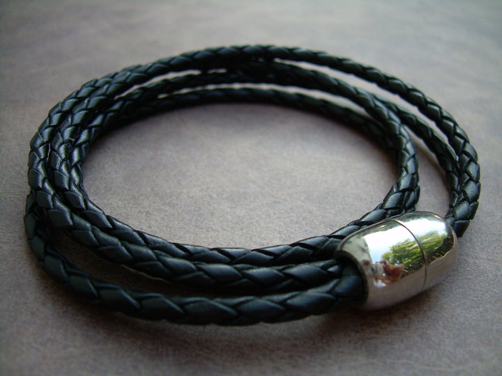 Mens Bracelets Leather, Mens Leather Bracelet, Mens Bracelet, Black Braided Leather Bracelet, Mens Jewelry, Mens Gift, Groomsmen Gifts - Urban Survival Gear USA