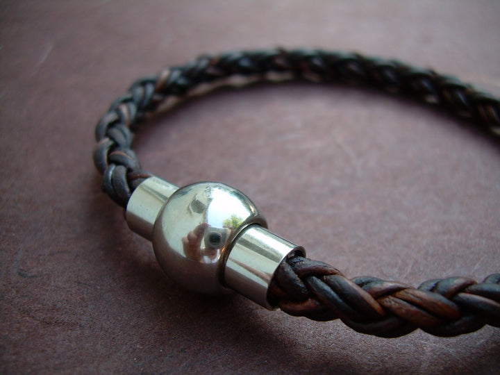 Leather Bracelet, Braided, Brown, Stainless Steel, Magnetic Clasp, Mens Jewelry, Womens Jewelry, Leather Bracelet, Mens Bracelet, Mens Gift - Urban Survival Gear USA