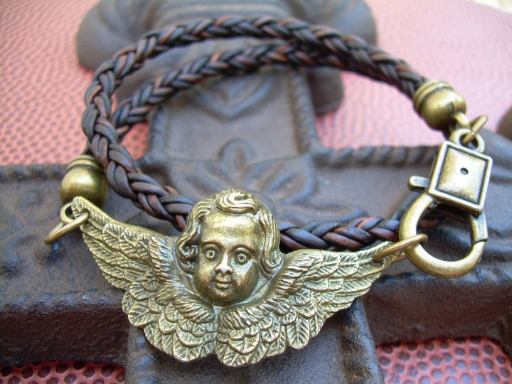 Steampunk Leather Bracelet, Antique Bronze, Angel, Leather Bracelet,Women's Bracelet,Women's Jewelry, Steampunk, Leather Bracelet, Women's, - Urban Survival Gear USA