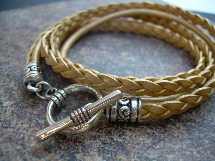 Leather Wrap Bracelet, Gold Leather Bracelet, Triple Wrap Leather Bracelet, Womens Bracelet, Womens Jewelry, Leather Bracelet, Gift for Her - Urban Survival Gear USA