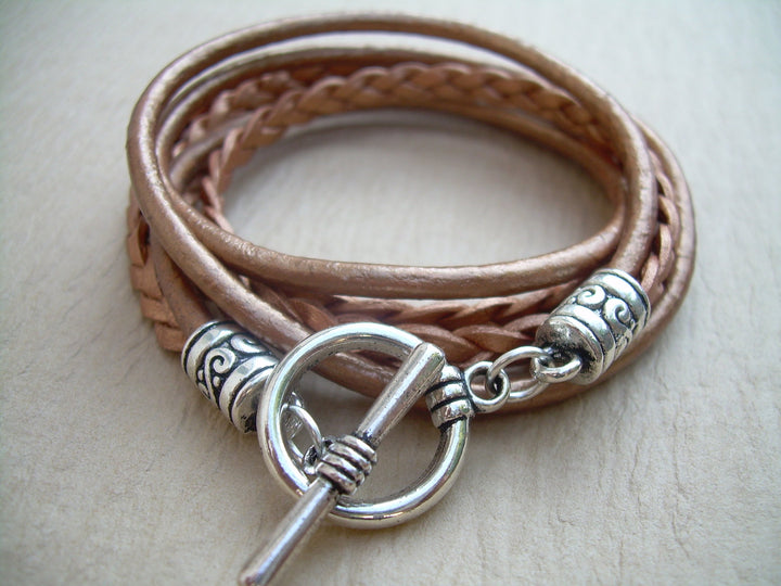 Womens Triple Wrap Leather Bracelet with Toggle Clasp - Metallic Copper, Womens Bracelet, Womens Jewelry - Urban Survival Gear USA