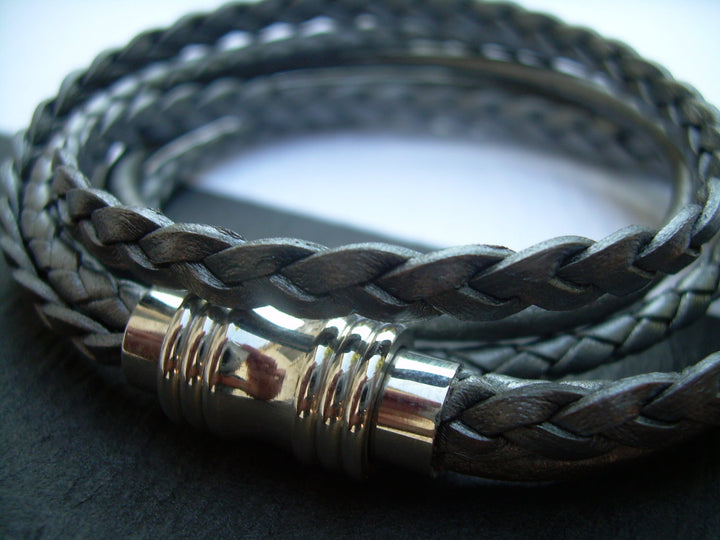 Grey Leather Bracelet, Womens Bracelet, Leather Bracelet, Wrap Bracelet, Leather Jewelry, Womens, Stainless Steel, Magnetic Clasp, Jewelry - Urban Survival Gear USA