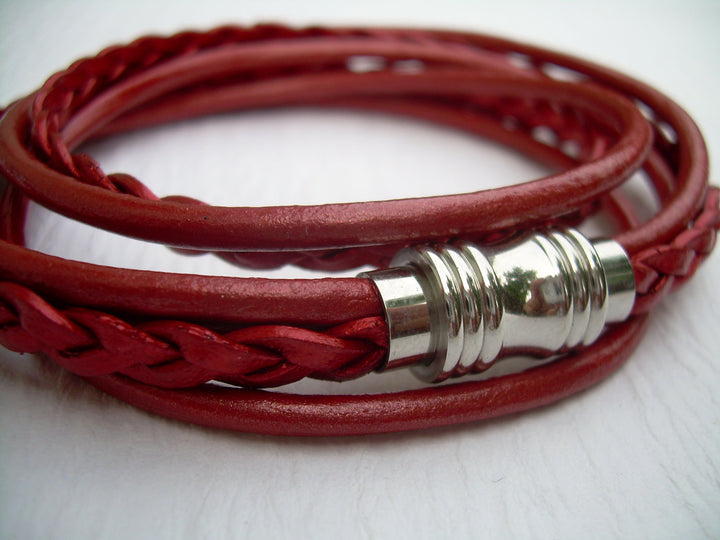 Red Leather Bracelet, Womens Leather Bracelet, Leather Bracelet, Womens Bracelet,Womens Jewelry, Gift for Her, Jewelry, Necklace, Womens - Urban Survival Gear USA