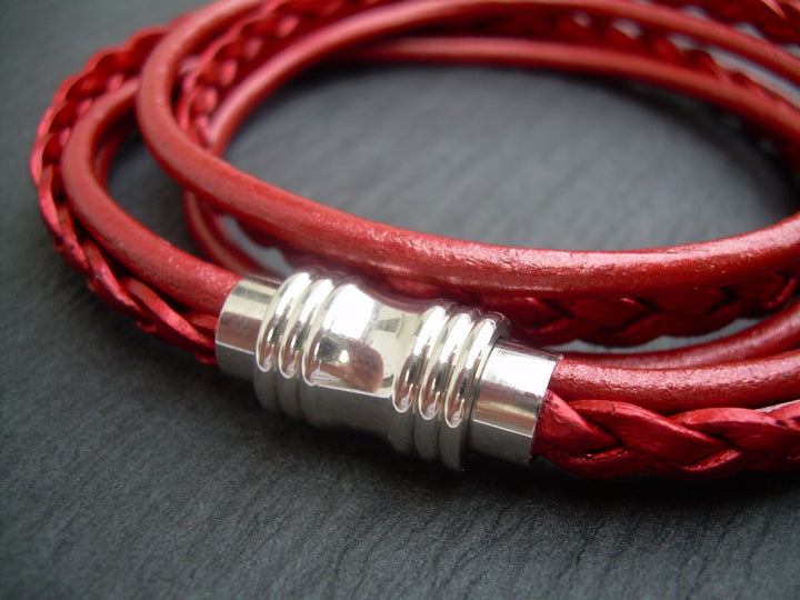 Red Leather Bracelet, Womens Leather Bracelet, Leather Bracelet, Womens Bracelet,Womens Jewelry, Gift for Her, Jewelry, Necklace, Womens - Urban Survival Gear USA