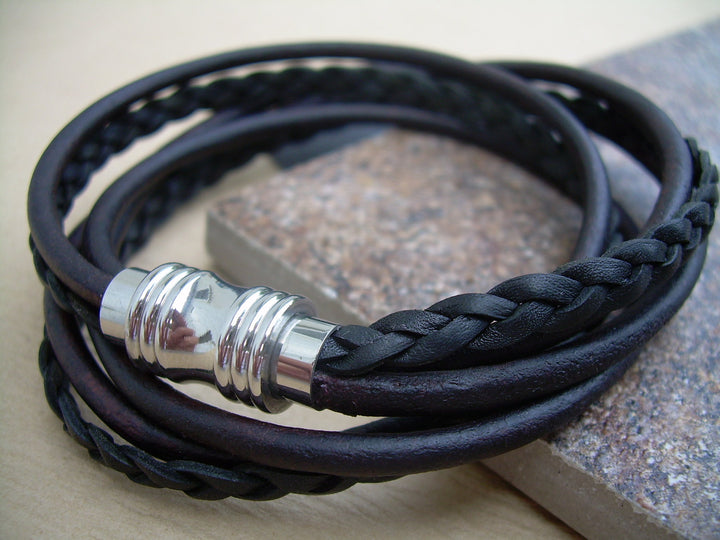 Leather Bracelet,Stainless Steel Magnetic Clasp, Double Wrap, Mens Bracelet, Womens Bracelet, Mens Jewelry,Womens Jewelry,Groom, Fathers Day - Urban Survival Gear USA