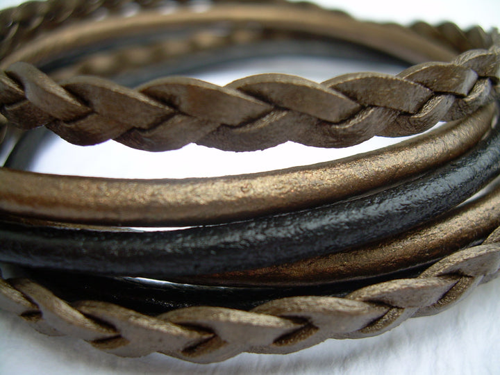 Leather Bracelets for Women, Leather Wrap Bracelet, Womens Bracelet, Leather Bracelet, Metallic Bronze and Black, Womens Jewelry,  Leather - Urban Survival Gear USA