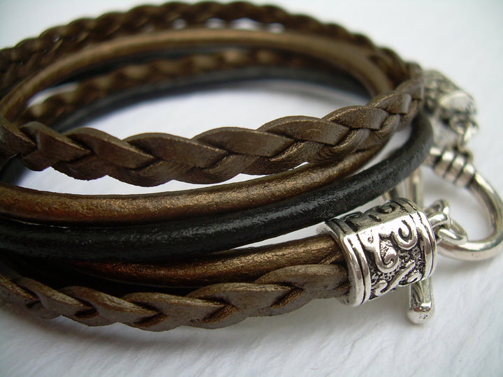 Leather Bracelets for Women, Leather Wrap Bracelet, Womens Bracelet, Leather Bracelet, Metallic Bronze and Black, Womens Jewelry,  Leather - Urban Survival Gear USA