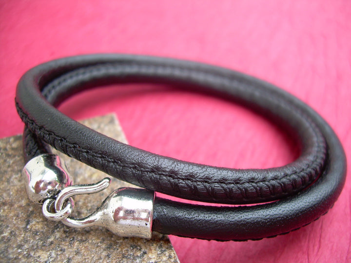 Stitched Nappa Leather Double Wrap Bracelet with Hook Clasp - Urban Survival Gear USA