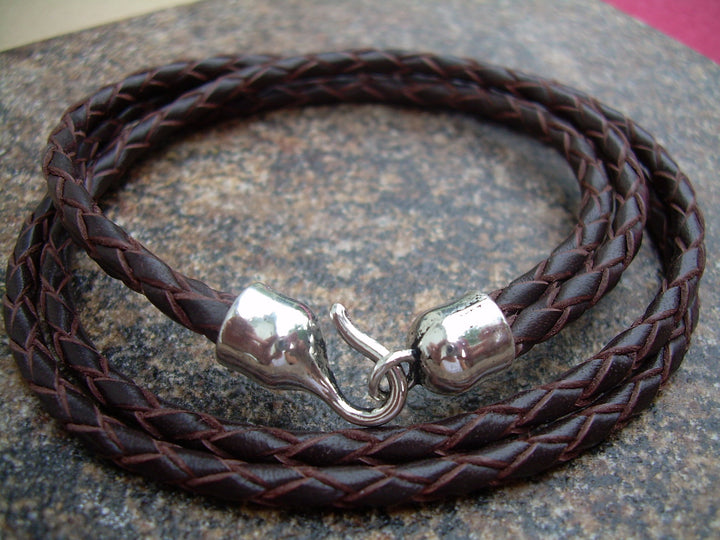 Brown Braided Double Wrap Leather Bracelet with Hook Clasp, Mens Bracelet, WomensBracelet, Leather Bracelet, Bracelet, Mens Jewelry, Womens - Urban Survival Gear USA