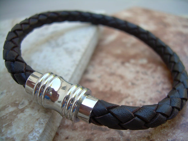 Mens Brown Braided Leather Bracelet with Stainless Steel Magnetic Clasp, Mens Jewelry, Mens Bracelet, Leather Bracelet - Urban Survival Gear USA