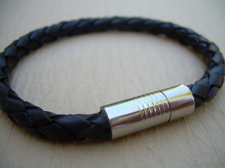 Men's Black Braided Leather Bracelet, Stainless Steel Magnetic Clasp, Men's Bracelet, Men's Jewelry, Leather Jewelry,Gift for him,Men's Gift - Urban Survival Gear USA