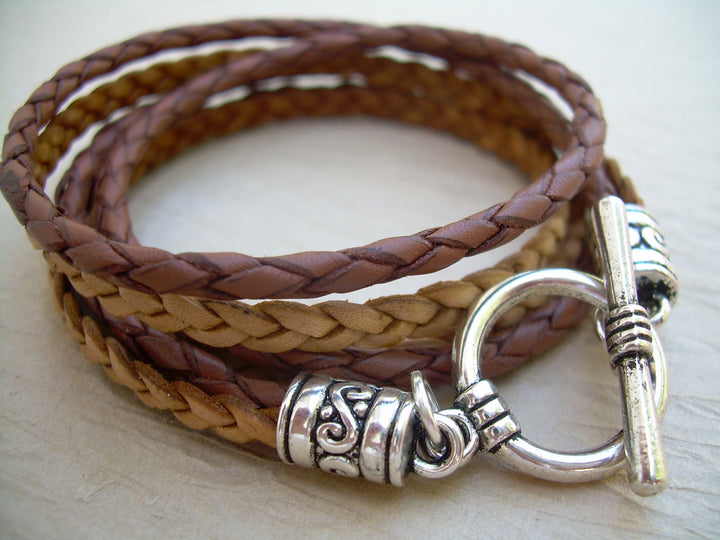 Leather Bracelet,  Triple Wrap Leather Bracelet with Toggle Clasp, Mens Bracelet, Womens Bracelet, Leather Bracelet - Urban Survival Gear USA