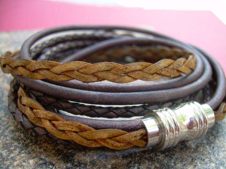 Triple Wrap Leather Bracelet, Mens Bracelet, Mens Leather Bracelet, Magnetic Clasp Bracelet, Wrap Bracelet, Leather Jewelry, Womens Bracelet - Urban Survival Gear USA