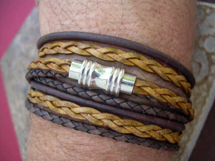 Leather Bracelet, Men's Bracelets Leather, Wrap Bracelet, Stainless Steel Magnetic Clasp, Womens Bracelet, Mens Jewelry, Fathers Day - Urban Survival Gear USA