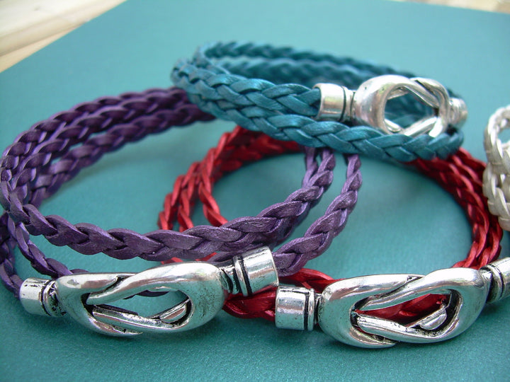 Womens Braided Leather Bracelet, Interlocking Magnetic Clasp, Leather Bracelet, Womens Jewelry, Womens Bracelet - Urban Survival Gear USA