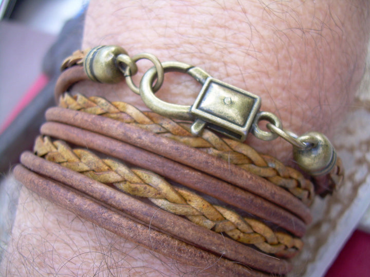 Leather Bracelet, Antique Bronze/ Light Antique Brown, Mens Bracelet, Womens Bracelet,  Mens Jewelry, Womens Jewelry - Urban Survival Gear USA