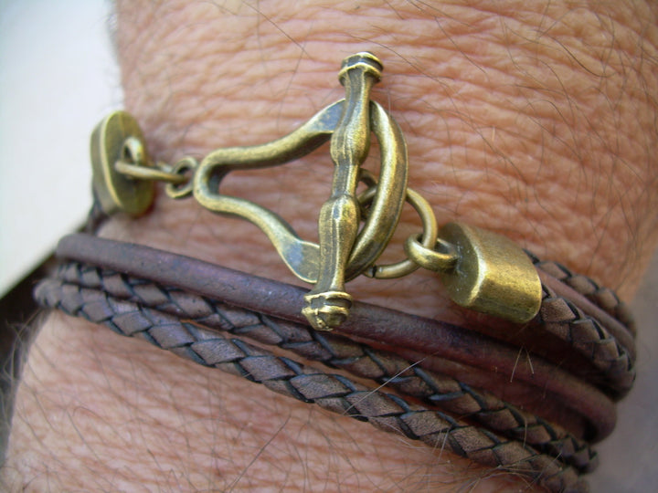 Leather Bracelet,Double Wrap,Triple Strand, Antique Bronze/ Antique Brown, Mens Bracelet, Womens Bracelet, Mens Jewelry - Urban Survival Gear USA