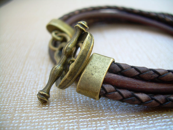 Leather Bracelet,Double Wrap,Triple Strand, Antique Bronze/ Antique Brown, Mens Bracelet, Womens Bracelet, Mens Jewelry - Urban Survival Gear USA
