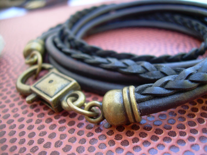 Leather Bracelet, Mens, Womens, Unisex, Triple Wrap,Triple Strand, Antique Bronze/ Antique Brown/Black, Mens Bracelet, Womens Bracelet - Urban Survival Gear USA