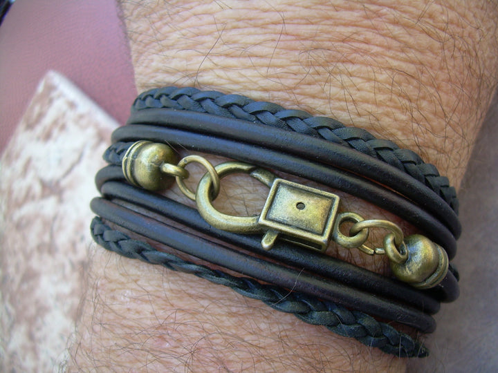 Men's Bracelets Leather, Leather Bracelet, Mens Bracelet, Triple Wrap, Triple Strand, Antique Bronze, Womens Bracelet, Mens Jewelry, Womens - Urban Survival Gear USA
