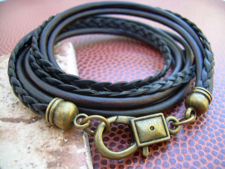 Leather Bracelet, Mens, Womens, Unisex, Triple Wrap,Triple Strand, Antique Bronze/ Antique Brown/Black, Mens Bracelet, Womens Bracelet - Urban Survival Gear USA