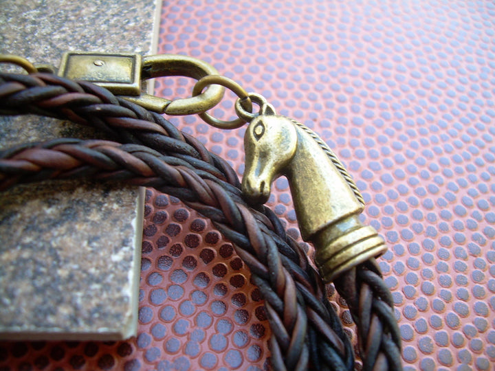 Horse Lovers Gift, Leather Bracelet, Horse Bracelet, Equine, Equestrian, Triple Wrap, Antique Brown Braided, Mens Bracelet, Womens Bracelet - Urban Survival Gear USA