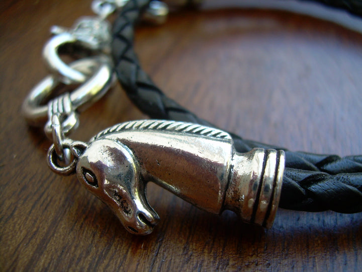 Horse Jewelry, Horse Bracelet, Wrap Bracelet, Mens, Womens, Unisex, Leather Bracelet, Horse Bracelet,  Black Braided, Equine, Equestrian - Urban Survival Gear USA