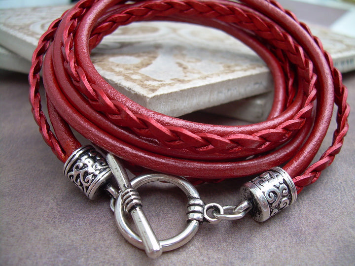 Womens Bracelet, Red Leather Bracelet, Leather Bracelets for Women, Leather Wrap Bracelet, Red, Mothers Day Gift, Womens Jewelry,